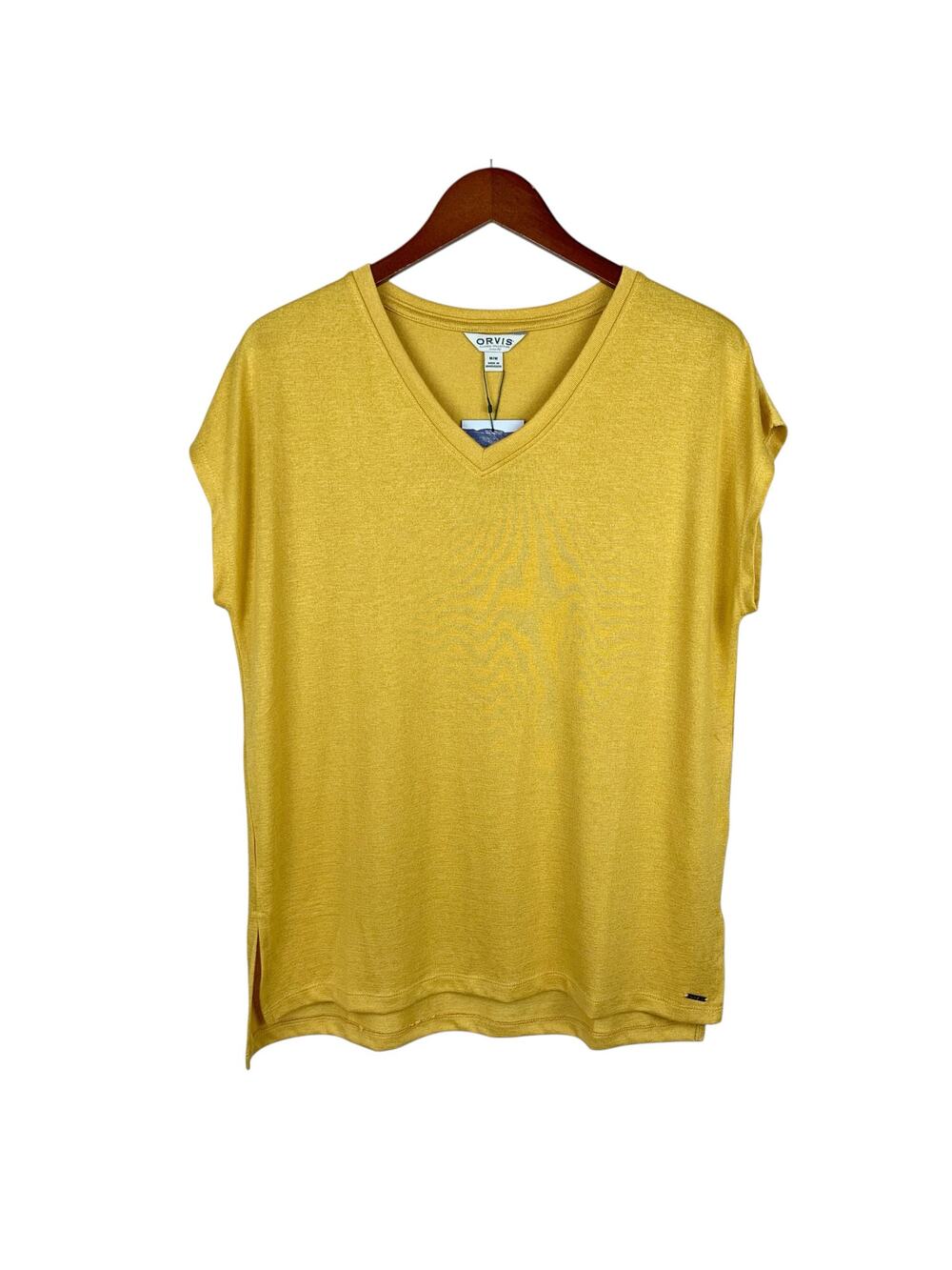 New Orvis Tunic Knit Top Mustard Yellow Soft T-shirt Women's M
